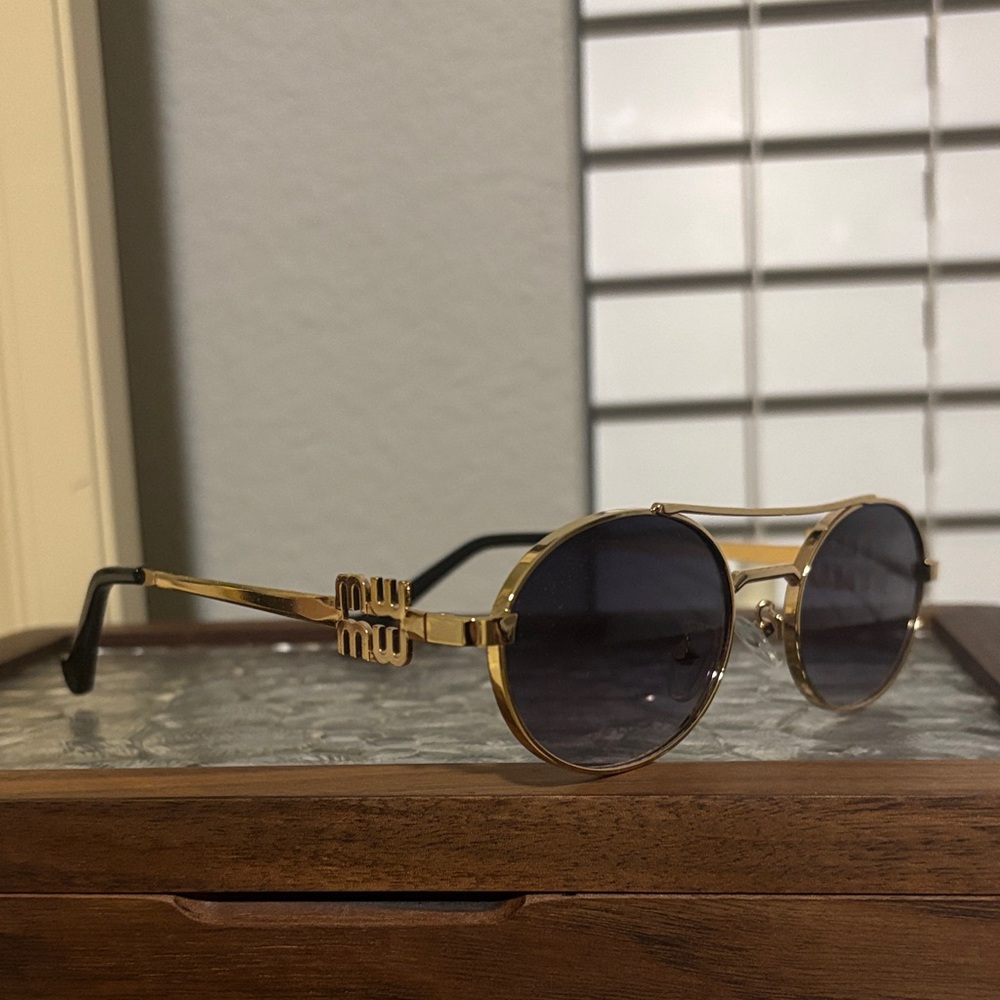 MiuMiu - Gold and Black Round Sunglasses